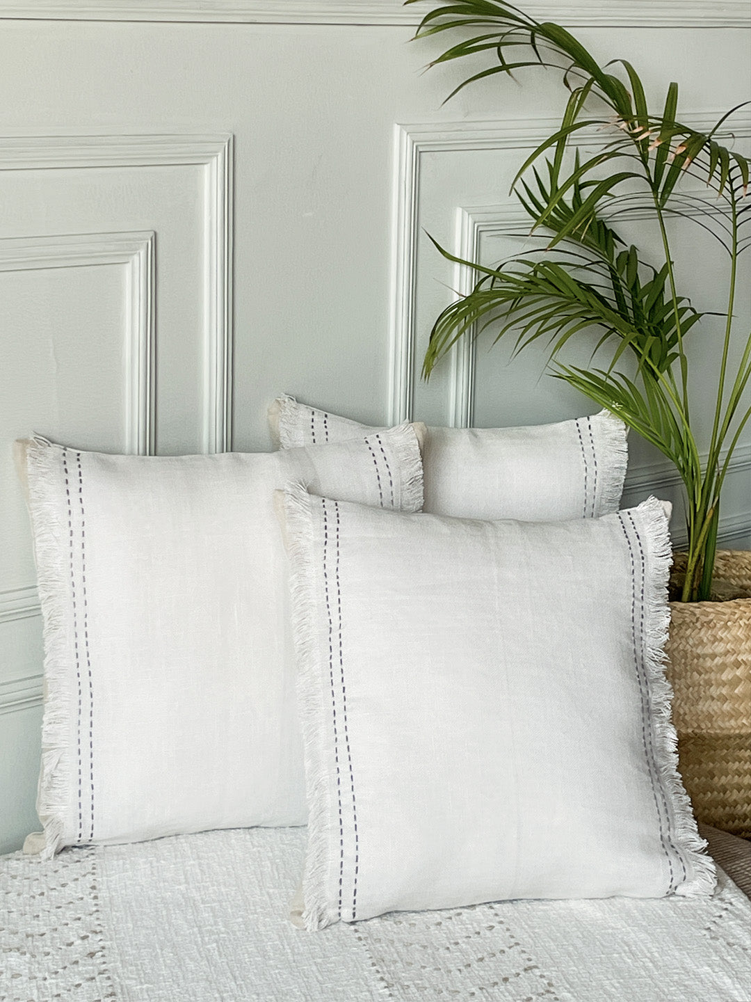 Bergamo Heavy Linen Fringed Channel Cushion Cover Light Grey