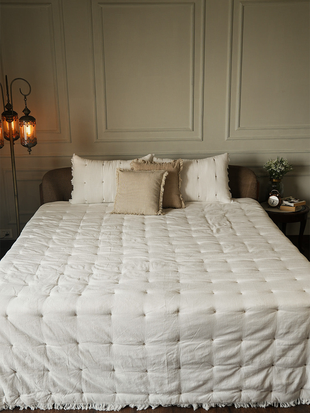 Ana Slub Cotton Hand Tucked King Size Bed Spread Ivory ana-slub-cotton-hand-tucked-king-size-bed-spread-ivory