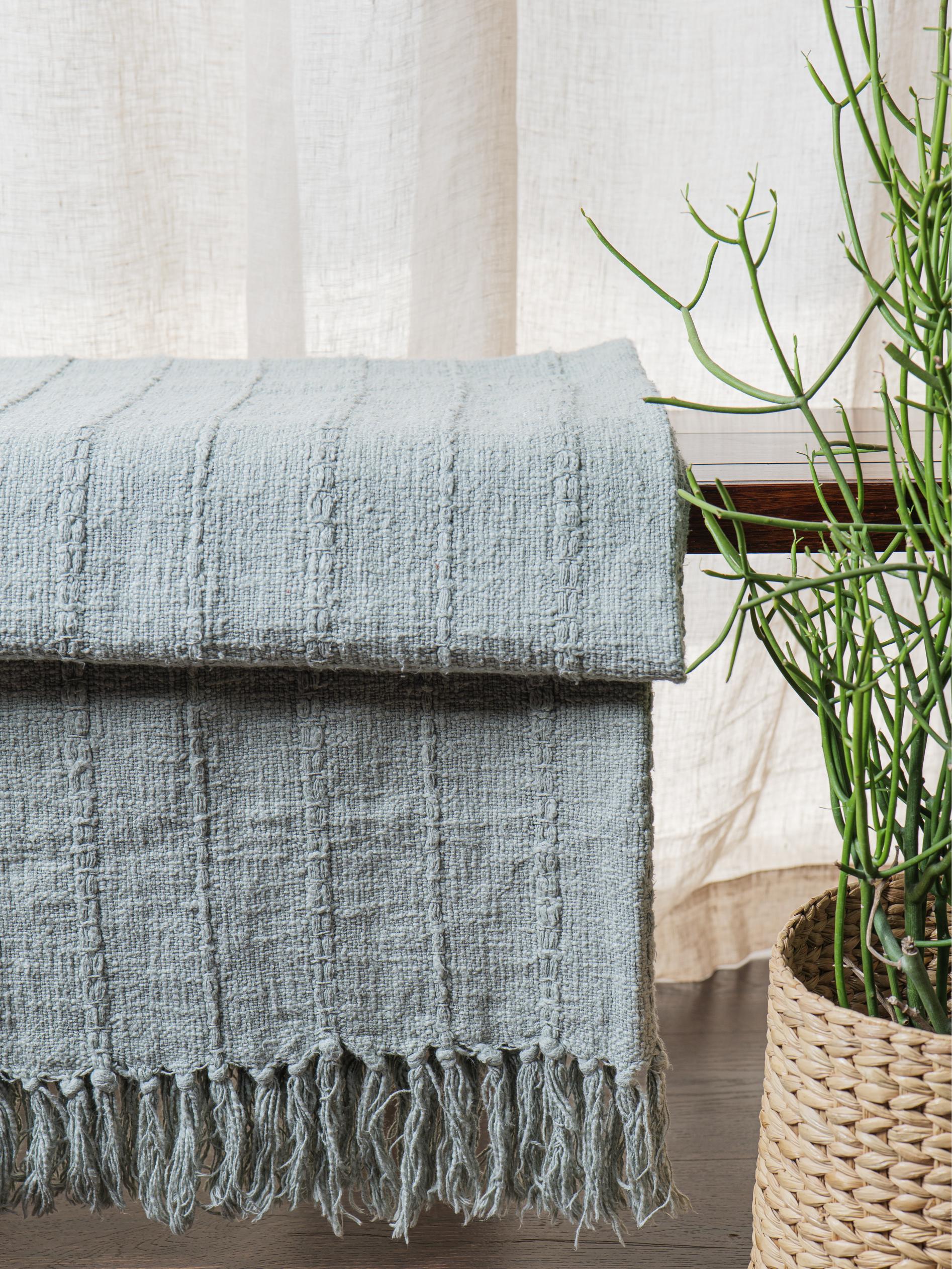 Textured Cotton Woven Tassel Throw Blanket Sage - Main Image